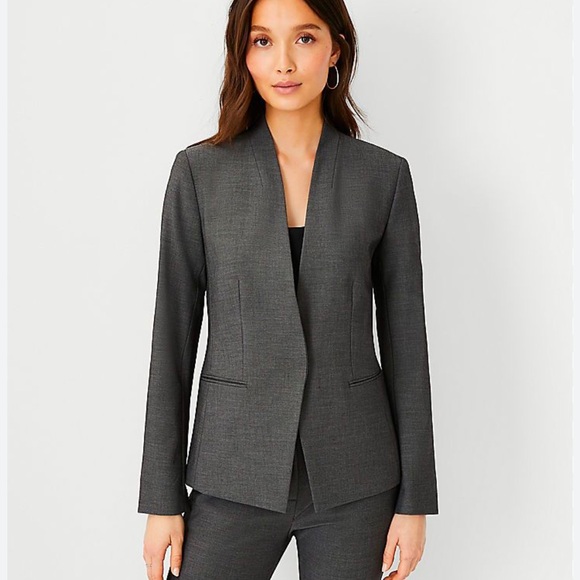 Ann Taylor The Cutaway Blazer in Bi-Stretch Dark Grey - Picture 1 of 15